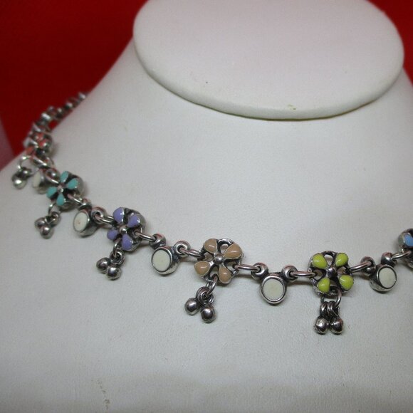 Vintage PHILIPPE AUDIBERT PARIS Enamel Silver Tone Metal Floral Dangle Beaded - Picture 13 of 14